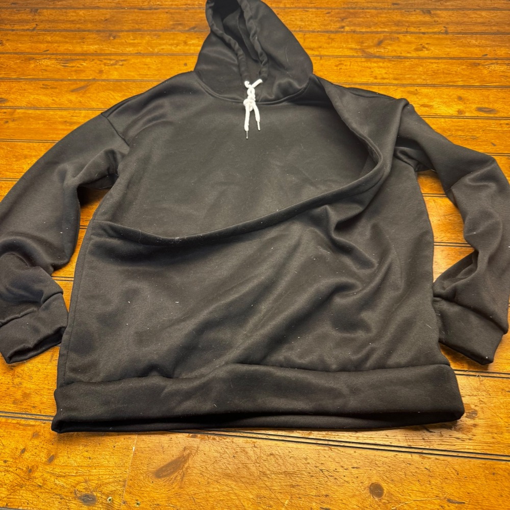 Black Pullover‎ Hoodie Sweatshirt Fleece Lined Drawstring Mens Small S Solid
